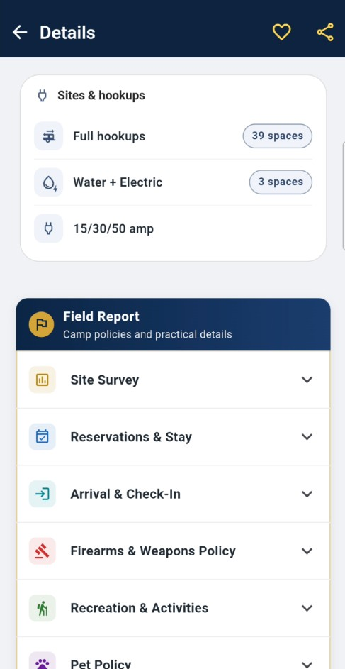 Field Report with camp policies and practical details