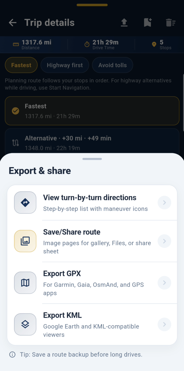 Export and share
